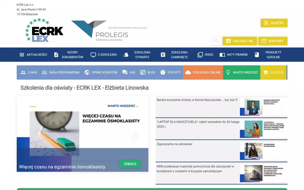 Szkolenia dla oświaty - ECRK LEX - zrzut ekranu